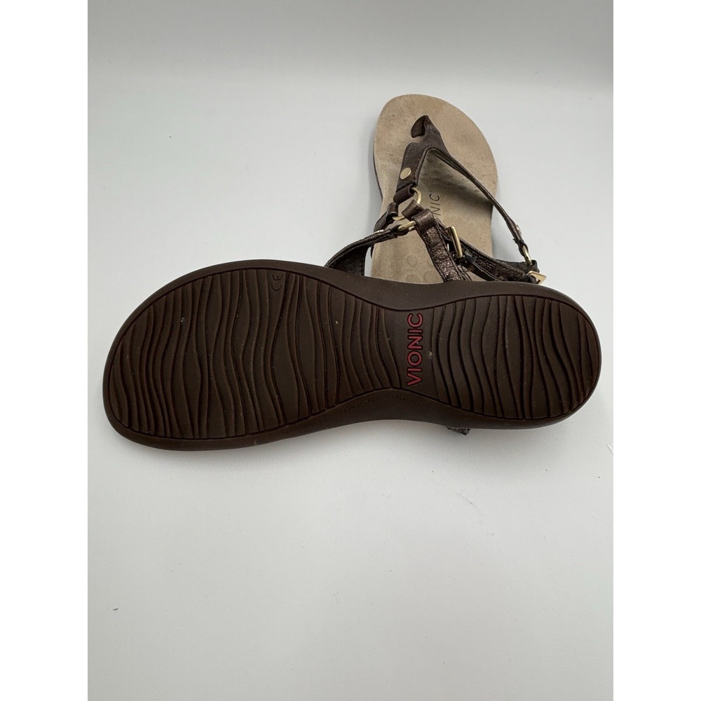 Vionic Kirra II Sandal Bronze Metallic Leather Thong Strap-Back Womens SZ 7 - Picture 4 of 5